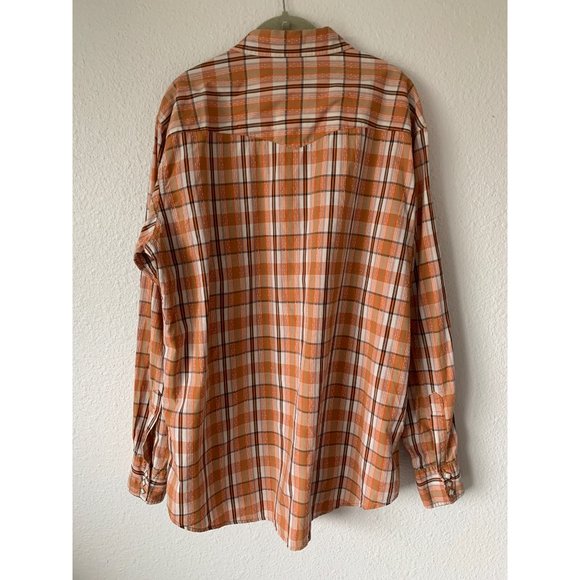 Lucky Brand Plaid Enamel Diamond Shaped Snap Up Shirt Orange Green Size XL TALL - Picture 6 of 10
